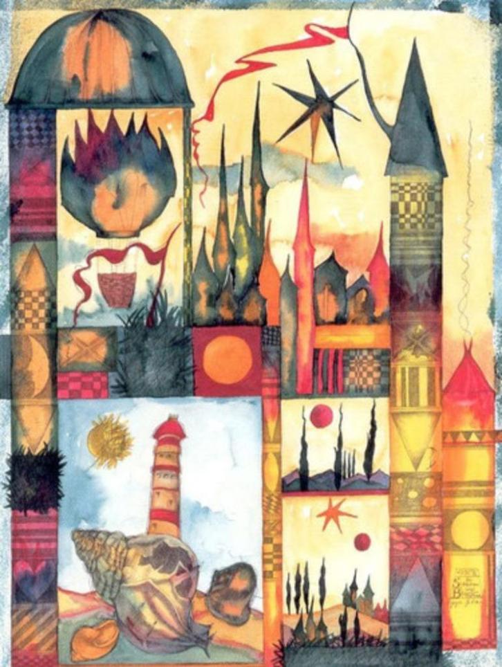 Litho " Von Häusern und Leuchttürmen" Sigynn Bertram 1995, Antiek en Kunst, Kunst | Litho's en Zeefdrukken, Ophalen