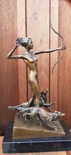 bronzen jacht sculptuur godin m jachthonden hond, Antiek en Kunst, Ophalen of Verzenden