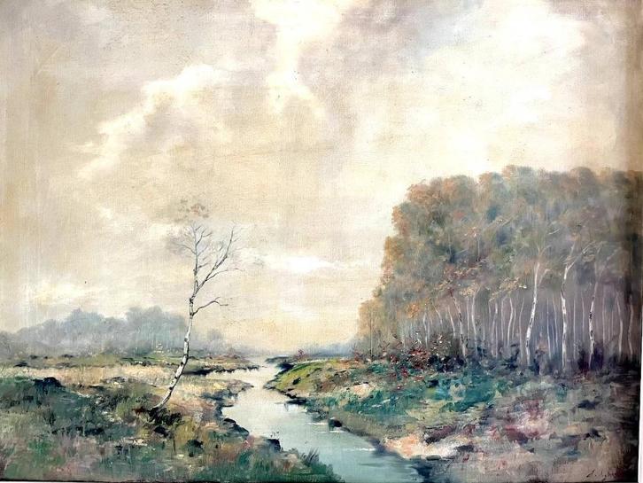 Johannes Frederik van Slogteren - Beek in landschap - Olieve, Antiek en Kunst, Kunst | Schilderijen | Klassiek, Ophalen