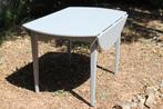 Brocante - Grote grijze hangoor-tafel!, Huis en Inrichting, Ophalen, Gebruikt, Rond, Vijf personen of meer