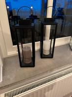 Zwarte Windlichten met Kaars (Set van 2), Huis en Inrichting, Woonaccessoires | Kandelaars en Kaarsen, Ophalen, Zwart, Zo goed als nieuw