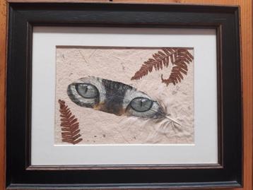 Kattenogen, Olieverf op veer - ingelijst - Christiane Gaimon beschikbaar voor biedingen