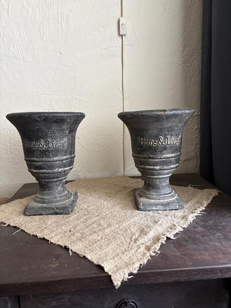 Grijze aardewerk vazen/potten stoer sober landelijk brocante, Ophalen of Verzenden, Gebruikt