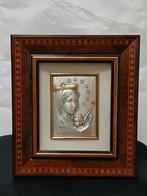 Sterling Zilver & goud Icoon Maria met Kind in Houten Lijst, Verzenden