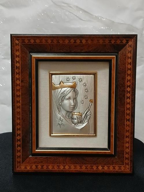 Sterling Zilver & goud Icoon Maria met Kind in Houten Lijst, Antiek en Kunst, Kunst | Schilderijen | Klassiek, Verzenden