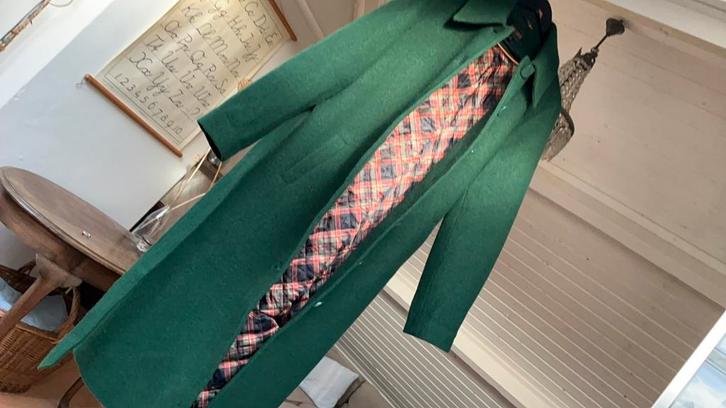 King Louie lange winterjas, gevoerd, 100% wol, Kleding | Dames, Jassen | Winter, Zo goed als nieuw, Groen, Ophalen of Verzenden