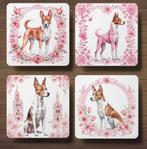 Basenji Delfts Roze onderzetters met houder, Ophalen of Verzenden, Nieuw, Glas of Kopje