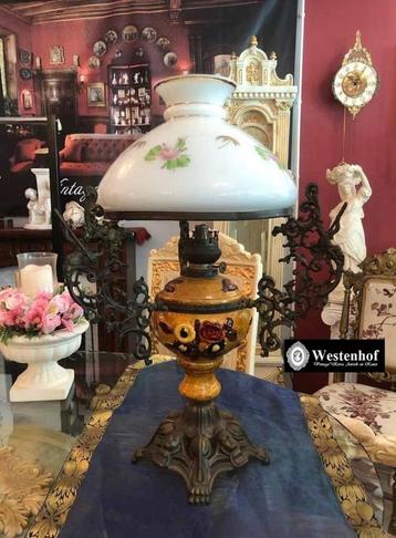 Groot brocante olielamp antiek barok koper,keramiek beschikbaar voor biedingen