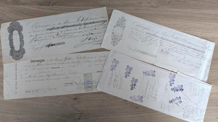 Kwitanties nota's Bleckmann sigarenfabriek Arnhem 1873/1883, Verzamelen, Rookartikelen, Aanstekers en Luciferdoosjes, Gebruikt