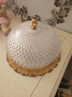 Oude zware kwaliteit plafonlamp glas met brons foto 1 t/m 4, Heikant 21 Kaatsheuvel, Belle Vieille Brocante, Ophalen of Verzenden