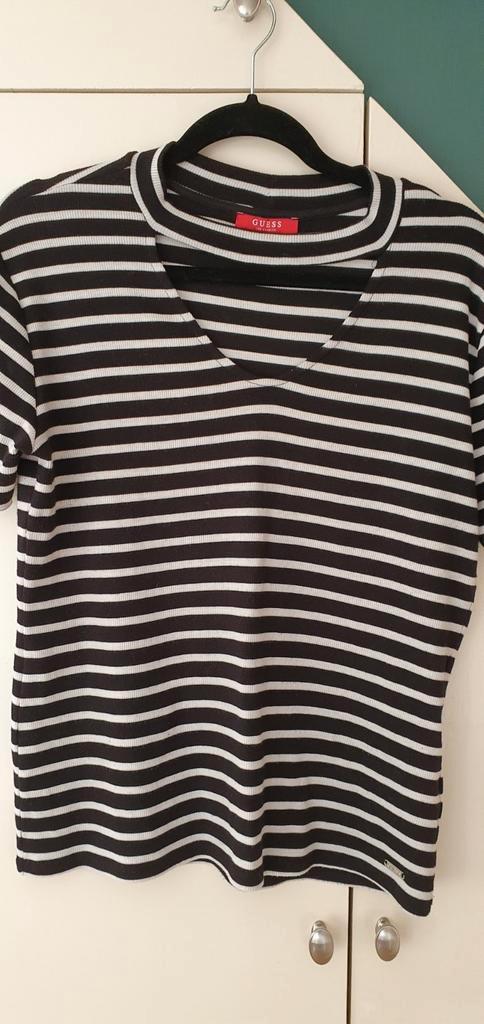 GUESS TSHIRT...zwart/creme...MAAT XL...ZGAN, Kleding | Dames, T-shirts, Zo goed als nieuw, Maat 46/48 (XL) of groter, Zwart, Korte mouw