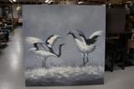 3 x vierkant schilderij Japanse Kraanvogel canvas 120x120, Ophalen, 125 cm of meer, Zo goed als nieuw, Schilderij