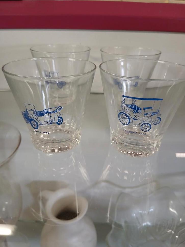 Glazen met Oude Auto's - Opel, Dixi, Horch, Huis en Inrichting, Keuken | Servies, Gebruikt, Glas of Glazen, Overige stijlen, Glas