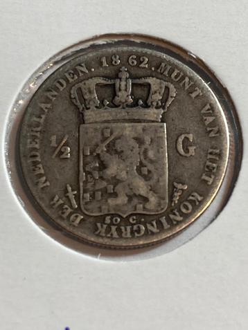 Fraaie 1/2 gulden 1862 Willem III 