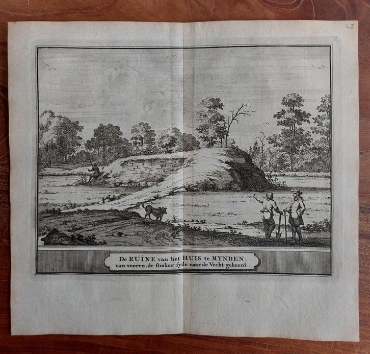 42 / Loenen aan de Vecht ruïne Huis Mynden Kopergravure 1736, Antiek en Kunst, Kunst | Etsen en Gravures, Ophalen of Verzenden