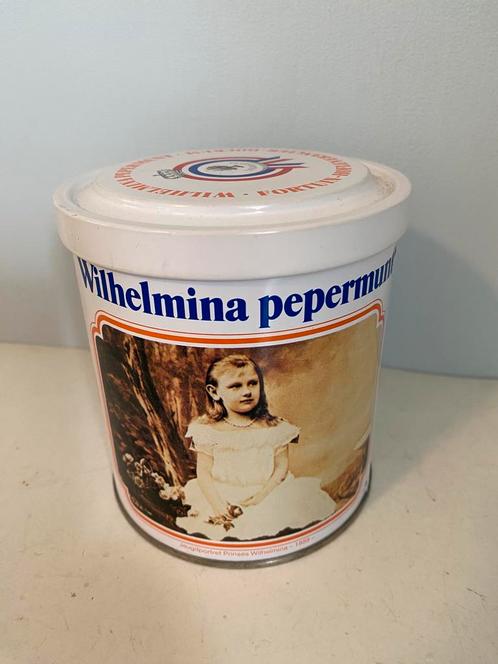 Blik Wilhelmina pepermunt met afbeelding van Wilhelmina, Verzamelen, Koninklijk Huis en Royalty, Gebruikt, Overige typen, Nederland