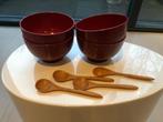 4 Japanse kommen (gelakte hars) met lepels (bamboe), Huis en Inrichting, Keuken | Servies, Overige materialen, Nieuw, Ophalen of Verzenden