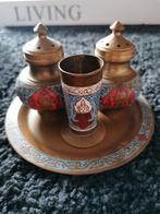 Antiek peper en zout stel met dienblad, Antiek en Kunst, Antiek | Koper en Brons, Ophalen of Verzenden
