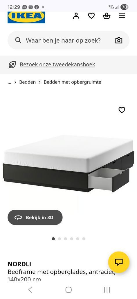 Ikea Nordli bedframe 140x200 zwart - uit elkaar, Huis en Inrichting, Slaapkamer | Bedden, Gebruikt, Tweepersoons, 140 cm, 200 cm