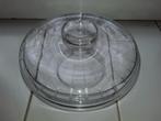 Koekjesschaal glas met geslepen patroon deksel doorsnee 21, Antiek en Kunst, Ophalen of Verzenden