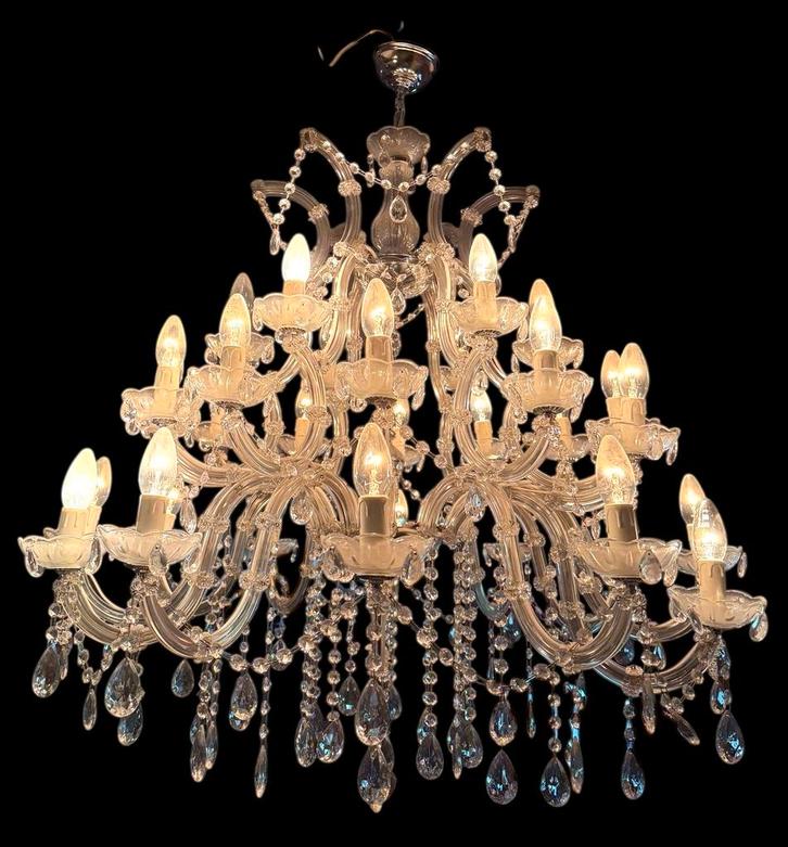 Prachtige enorme kristallen Maria Theresia Kroonluchter, Huis en Inrichting, Lampen | Kroonluchters, Zo goed als nieuw, Glas, Metaal