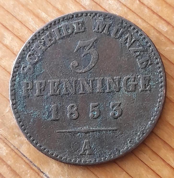 Duitsland Pruissen 3 pfennig 1853 A (lot 2), Postzegels en Munten, Munten | Europa | Niet-Euromunten, Losse munt, Duitsland, Ophalen of Verzenden