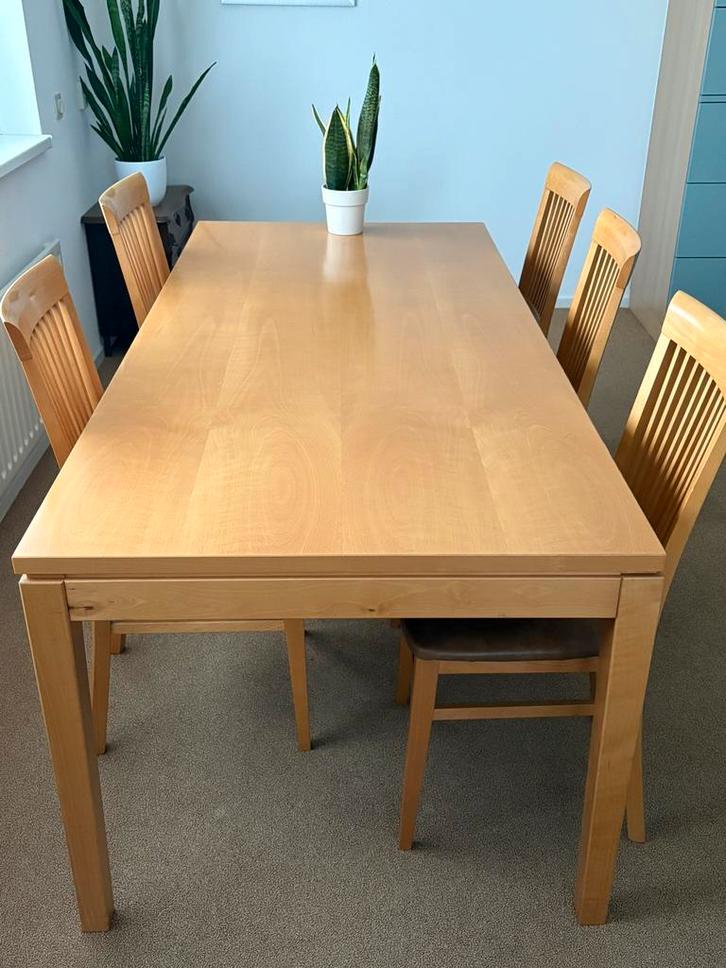 Prachtige eetkamerset hout, eettafel 200x90cm met 10 stoelen, Huis en Inrichting, Complete eetkamers, Zo goed als nieuw, Ophalen
