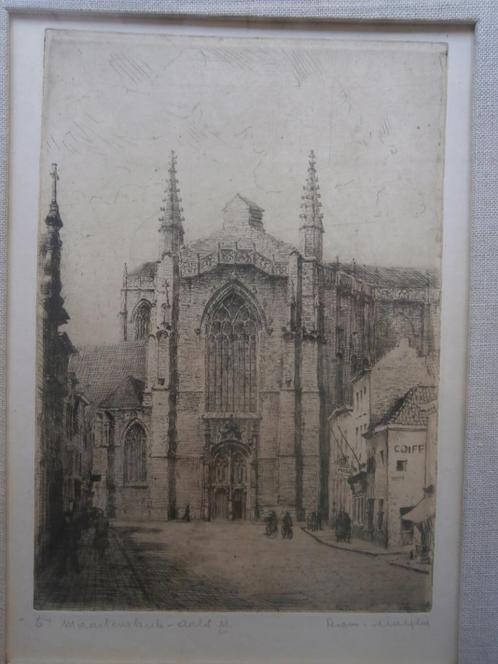 Romain Malfiet, (belgie), Mooie ets van een kerk in AALST, Antiek en Kunst, Kunst | Etsen en Gravures, Ophalen of Verzenden
