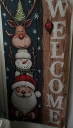 Kerstdecoratie kerstman rendier sneeuwpop wanddoek Welcome, Diversen, Kerst, Ophalen of Verzenden, Nieuw
