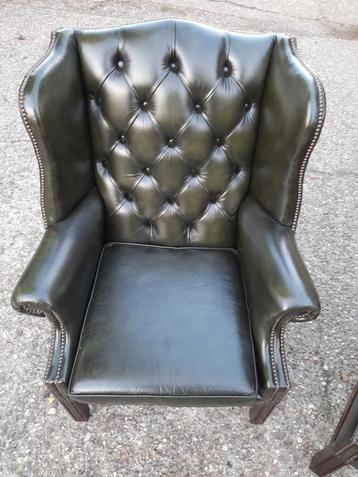  Chesterfield donker Groene lederen oorfauteuil beschikbaar voor biedingen