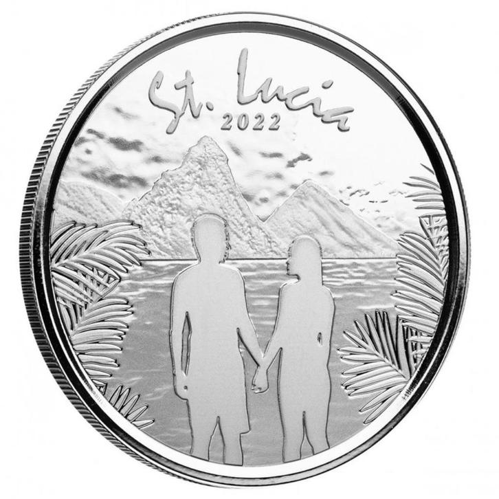 2022 St. Lucia 1 oz Silver Loving Couple BU, Postzegels en Munten, Edelmetalen en Baren, Zilver, Ophalen of Verzenden