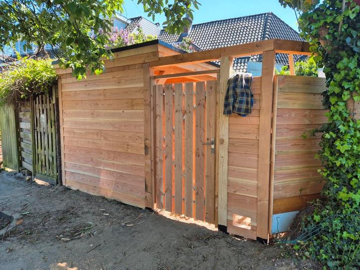 hout en beton en standaard schutting erfafscheiding deur, Tuin en Terras, Schuttingen, Zo goed als nieuw, Minder dan 3 meter, Ophalen of Verzenden