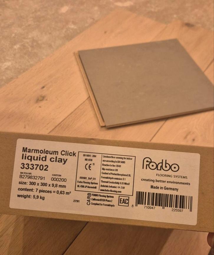 Forbo Click Marmoleum 300x300 Liquid Clay - 30 Pakketten, Doe-het-zelf en Verbouw, Vloerdelen en Plavuizen, Nieuw, Overige typen