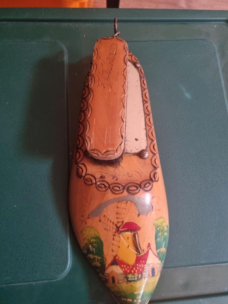 Vintage Houten Klomp met Spiegel en Borstel, Antiek en Kunst, Antiek | Woonaccessoires, Ophalen of Verzenden