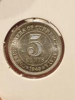 Malaya, 5 cents 1943, zilver (19), Oost-Azië, Zilver, Ophalen of Verzenden