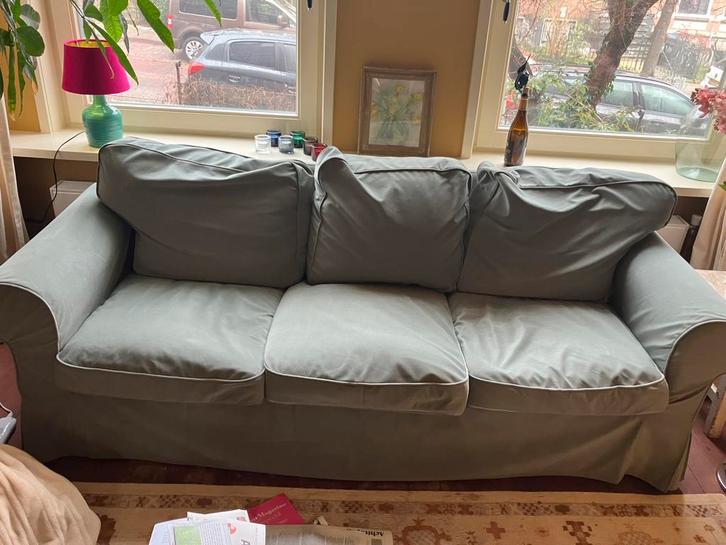 3-zits Ektorpbank lichtgroen, gebruikt met nieuwe hoes, Huis en Inrichting, Banken | Bankstellen, Zo goed als nieuw, Rechte bank