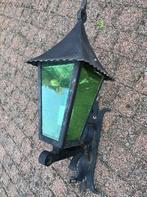 Metalen buitenlamp met groen figuurglas, Ophalen, Gebruikt, Minder dan 50 watt, Wandlamp