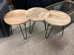 Nieuw! 3 delige mango houten salontafel set, Ophalen, Minder dan 55 cm, ., Rond