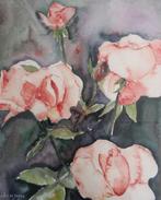 Lies de Jager: Roze rozen, mooie aquarel, Ophalen of Verzenden