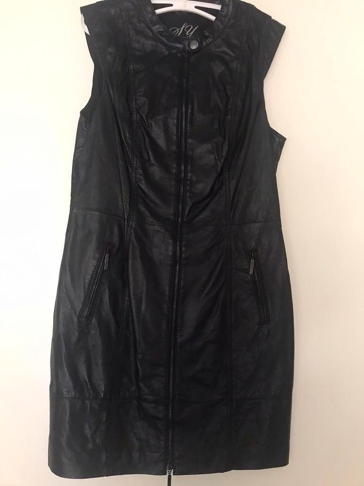 Leren jurk, zwart, gevoerd, 1x gedragen. Maat M, 38/40, Kleding | Dames, Jurken, Zo goed als nieuw, Maat 38/40 (M), Zwart, Boven de knie