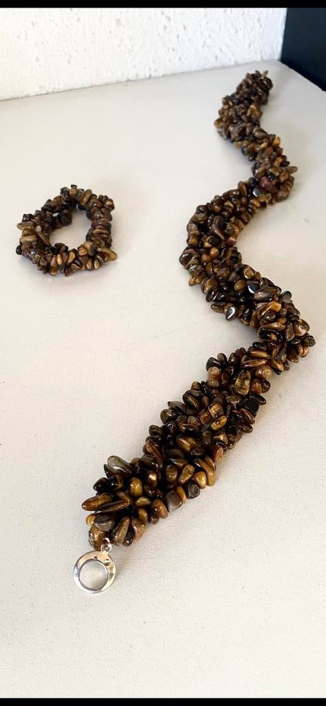 prachtige ‘TIJGEROOG’ HALSKETTING & ARMBAND, Bruin, Nieuw, Ophalen of Verzenden, Steen of Mineraal