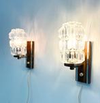Set van 2 vintage wandlampen kristal & teakfineer, Huis en Inrichting, Lampen | Wandlampen, Vintage retro buisframe design rotan webbing papercord
