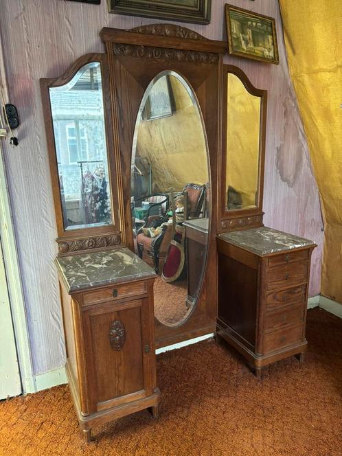 Antieke Kaptafel - Spiegel kast - Marmer, Huis en Inrichting, Tafels | Kaptafels, Gebruikt, 200 cm of meer, 100 tot 150 cm, Hout
