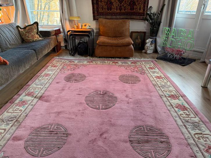 Vintage Art Deco tapijt – ca. 330 x 215 cm Warm roze retro, Huis en Inrichting, Stoffering | Tapijten en Kleden, Nieuw, 200 cm of meer