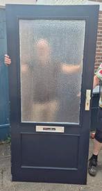 Brede houten voordeur met figuurglas, Ophalen, Gebruikt, 80 tot 100 cm, Buitendeur