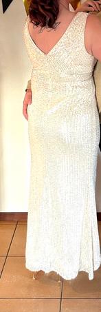 Prachtige goudkleurig/creme galajurk met pailletten - Maat M, Maat 38/40 (M), Wit, Ophalen of Verzenden, Gedragen