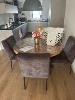 Ronde Eettafel met 4 Stoelen, Huis en Inrichting, Stoelen, Ophalen, Zwart, Zo goed als nieuw, Vier