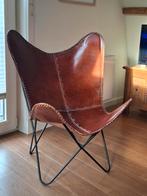 Leren vlinderstoel, Huis en Inrichting, Fauteuils, Ophalen, Gebruikt, 50 tot 75 cm, Leer