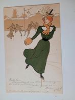 Fantasiekaart Jugendstilkaart Dame op Schaats 1900, Verzamelen, Ophalen of Verzenden, Voor 1920, Gelopen, Sport en Spel