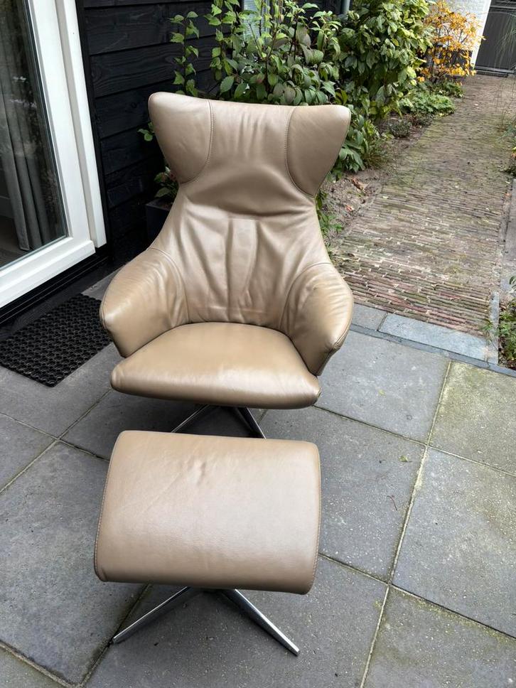 Prachtige lederen Topform Sesto fauteuil met hocker, Huis en Inrichting, Fauteuils, Zo goed als nieuw, Leer, 75 tot 100 cm, 75 tot 100 cm